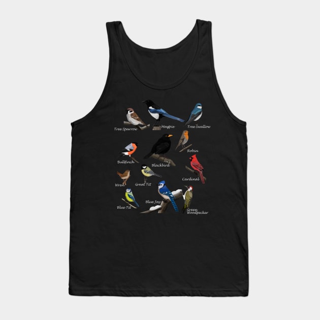 Backyard Birds Sparrow Cardinal Jay Wren Illustration Tank Top by jzbirds